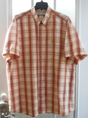 Columbia Orange Checks Button Down Short Sleeve Shirt